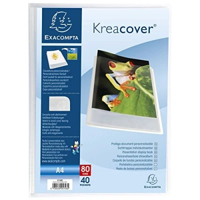 Image of Exacompta Ref 5748E Kreacover Collection Semi Rigid Opaque PP Display Book 240 x 320mm in Size, Suitable for A4 Documents, 40 Pockets Clear (Single)