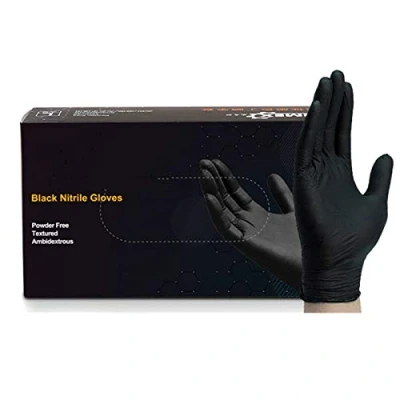 Image of Black Nitrile Gloves Thick Disposable Laboratory Dental Tattoo Catering Beauty 100 Pcs