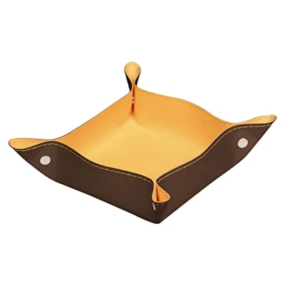 Image of RHODIA 194585C Bronze Reversible Tidy Box 12x12x4.5 cm Orange Saddle Stitching, Magnetic Corners Faux Leather Home Office Collection Rhodiarama Organization &amp; Designer Storage