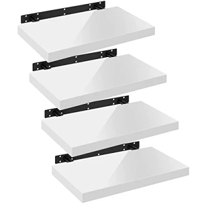 Image of WOLTU High Gloss Floating Shelves,Set of 4 Wall Shelf,CD DVD Storage Corner Shelf, Premium Wooden Shelves for Bedroom LivingRoom kitchen 50x22.9x3.8cm, White, RG9477ws