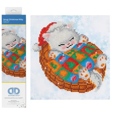 Image of DIAMOND DOTZ Painting, Beginner Kit, Snug Christmas Kitty, 23 x 25cm