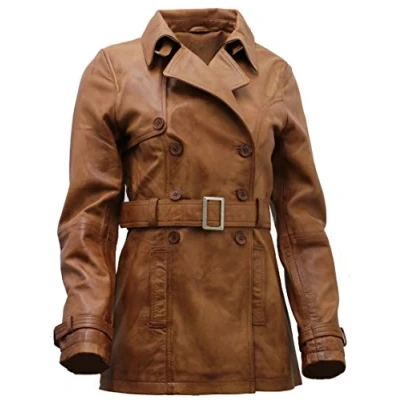 Image of Infinity Women&#039;s 3/4 Tan Ladies Lamb Nappa Leather Trench Coat M