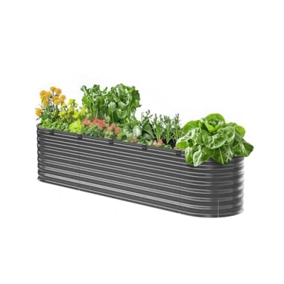 Image of VEVOR 8 x 2 ft Outdoor Galvanized Box, with Open Bottom, Large Oval Planter Raised Bed for Gardening Vegetables, Flowers, Herbs, and Succulent Plants, Dark Gray, Metal, 2400 600 560 mm