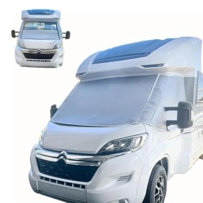Image of Marvix External Windscreen Thermal Screen Cab Cover For Fiat Ducato Boxer Relay X250/290 from 2006 2024 Campervan Motorhome Premium 8mm Insulation Silver Blind