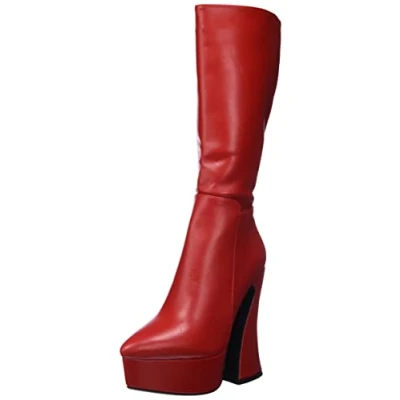 Image of Lamoda Womens Calf Boots Sketchy Pointed Toe Platform Heels with Functional Zip Red Size UK 4