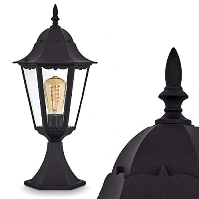 Image of hofstein Outdoor lamp Hong Kong, Bollard Light in Antique Look, cast Aluminium Black matt with Clear Glass panes, Path 49 cm, Retro/Vintage Garden lamp, E27 Socket, IP44, Without Bulbs