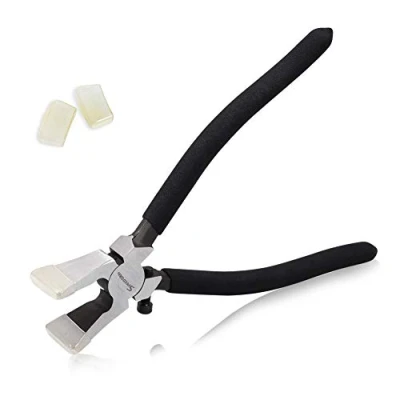 Image of SPEEDWOX Glass Running Pliers with Curved Jaws Black Professional Breaking Tool for Stained Work and Key Fob Hardware Install Mosaics 2 Pair of Rubber Tips