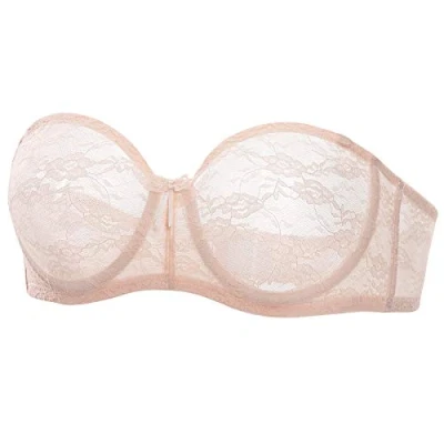 Image of DOBREVA Women&#039;s Strapless Bras See Through Sheer Lace Non Padded Underwired Multiway Bra Apricot Pink 36C