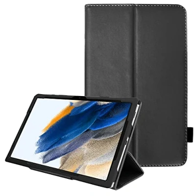 Image of TECHGEAR Leather Case for Samsung Galaxy Tab A8 10.5&quot; (SM X200 / SM X205) Premium PU Slim Folio Stand Smart Cover with Hand Strap, Auto Sleep/Wake [Black]