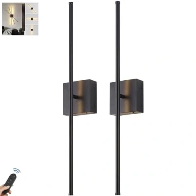 Image of PENTWAN Battery Operated Wall Sconce Set of 2,LED Wireless with Remote Control,USB Rechargeable Indoor Lamps, 350 Rotate,Dimmable Sconce,for Hallway/Living Room/Bedroom(Black)