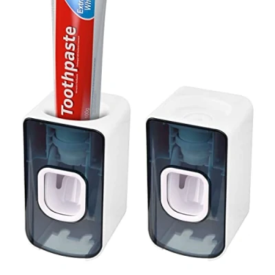 Image of Nivofu Densail Automatic Toothpaste Dispenser, Wall Mounted, Dispenser with Toothbrush Holder for Washroom, No Drilling Required, Pack of 2