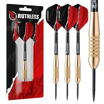 Image of RUTHLESS Eagles Steel Tip Brass Darts Set with Knurled Barrel Design, Dart Flights and Stems Included (D0456)