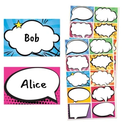 Image of Superhero Comic Name Stickers 7.5 x 5cm, 10 Designs, Pack of 250