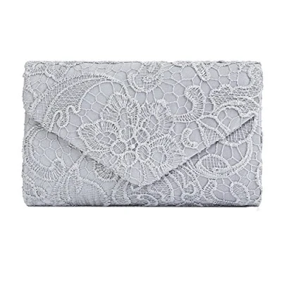 Image of clorislove Ladies Satin Lace Envelope Clutch Bag Evening Bridal Wedding Handbag Prom (Silver)