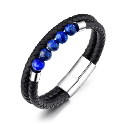 Image of Philip Jones Men&#039;s Lapis Genuine Leather Bracelet