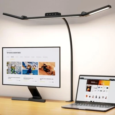 Image of EppieBasic LED Desk Lamp, 24W Lights for Home Office, 1200LM 3 Light Bars Office Eye Care Goose Neck Monitor Lamp 4 Color Modes Stepless Dimming 30Min Timer