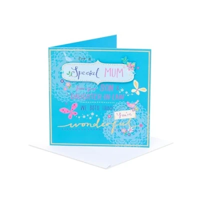 Image of UK Greetings Mother&#039;s Day Card from Son &amp; Daughter In Law With Envelope Sparkle Design,Blue