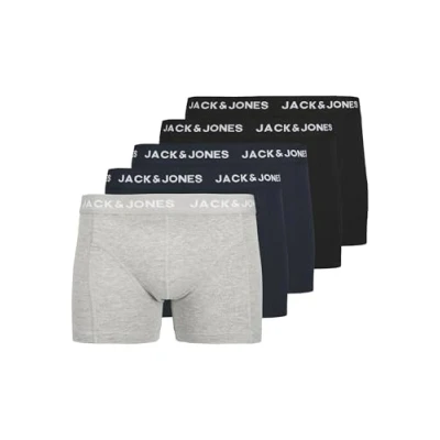 Image of Jack &amp; Jones Jacanthony Trunks 5 PACK Pants, Men&#039;s, Size: Large, Navy blazer/navy blazer/black/black/light grey