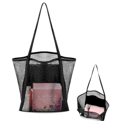 Image of ASAB Mesh Beach Bag Lightweight Foldable Tote with Zipper Pockets Comfortable Handles Waterproof Bottom Lining Travel Summer Shoulder Large for Vacation Swimming Pool Picnic