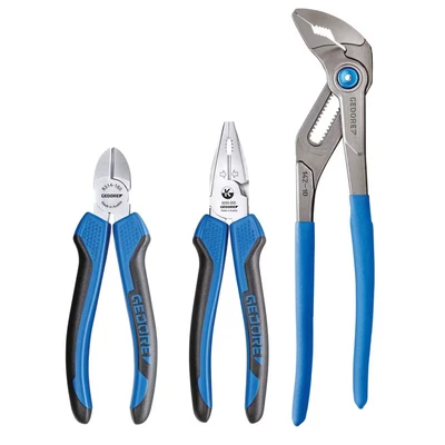 Image of Gedore S 8393 Pliers Set / 3 Pieces. with Power Combination Pliers/Combination Pliers, High Leverage Diagonal Cutters and Universal Pliers.