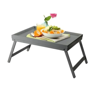 Image of ADEPTNA Real Bamboo Wooden Folding Breakfast Tray with Legs lunch dinner Serving Lap Table Mate (GREY)