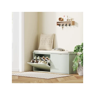Image of HOMCOM Shoe Bench with Padded Seat Cushion and Flip Drawer, Cabinet Holds up to 240kg for Hallway, Entryway Porch, 104x26x47.5cm, Green