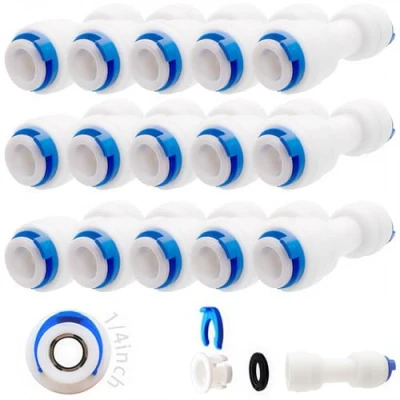 Image of CESFONJER 1/4&quot; Pushfit Straight Connector to Fittings Ro Water Filter Fitting for Dispensers and Reverse Osmosis (15 Pcs)