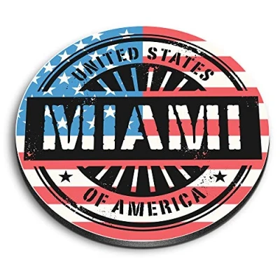 Image of 1 x Round MDF Magnet Miami Florida USA American Flag 6068