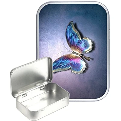 Image of TEEZ Chrome Butterfly Hinged Tin,Small 30ml tin, Pill Pocket Gift Box, 1oz Tobacco tin