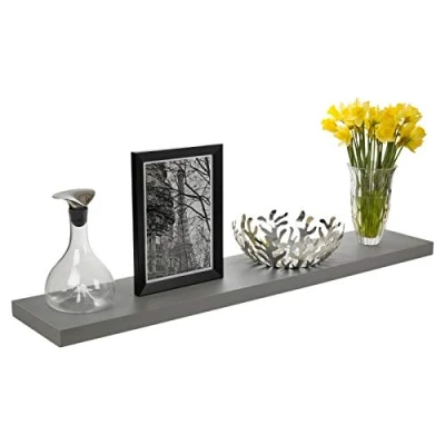 Image of Optimal Products GREY HIGH GLOSS FLOATING SHELF SHELVES DISPLAY UNIT WALL MOUNTED BOOKCASE (LARGE 90CM)
