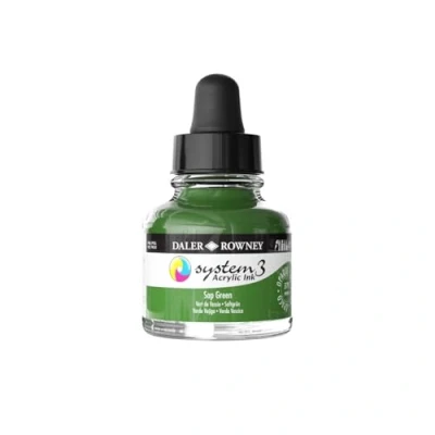 Image of Daler Rowney System3 Acrylic Ink, Glass Bottle with Dropper, Opaque, 1oz 29.5 ml, Sap Green