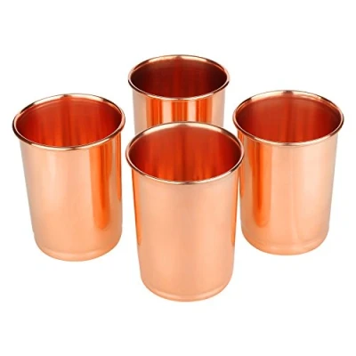 Image of Zap Impex Receptacle Copper Glass 100% Pure Tumbler Ayurvedic Healing Set of 4