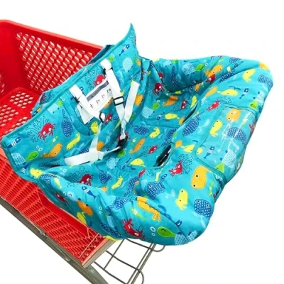 Image of 2 in 1 Baby Shopping Trolley Cover Highchair Seat Cushion Portable Design (Blue Seaworld)