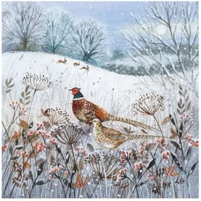 Image of Museums and Galleries Artistic Pack of 8 Christmas Greeting Cards Snowy Pheasants From The Fayre Range