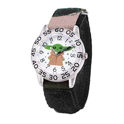 Image of STAR WARS The Mandalorian Kids&#039; Plastic Time Teacher Analog Quartz Nylon Strap Watch, clear, strip