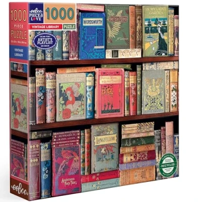 Image of eeBoo piece and Love Vintage Library 1000 square adult Jigsaw Puzzle
