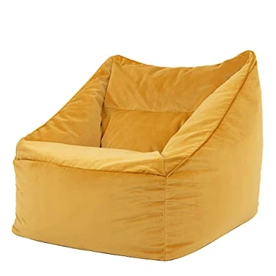 Image of icon Natalia Velvet Lounge Chair Bean Bag, Ochre Yellow, Giant Bag Chair, Large Bags for Adult with Filling Included, Accent Living Room Furniture