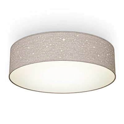 Image of B.K.Licht Fabric Ceiling Light with Star Effect, 2 x E27 Sockets, max. 40 watt Bulb, Livingroom Light, Bedroom Children&#039;s Room, Starry Sky lamp, Soft 38x10 cm, Taupe
