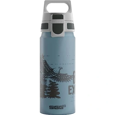 Image of SIGG Aluminium Kids Water Bottle WMB ONE Brave Eagle Suitable For Carbonated Beverages Leakproof Lightweight BPA Free Climate Neutral Certified Light Blue 0.6L