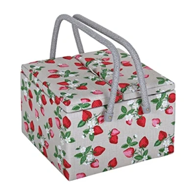 Image of Hobby Gift Large Sewing Craft Storage Box, Twin Lid, Square, Natural Strawberries