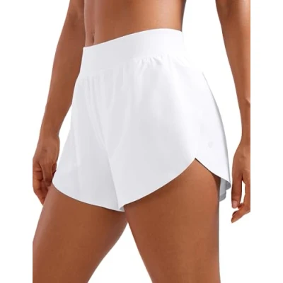 Image of CRZ YOGA Women&#039;s Mid Waisted Running Shorts Side Split Quick Dry Sports Lightweight Gym with Liner White 16