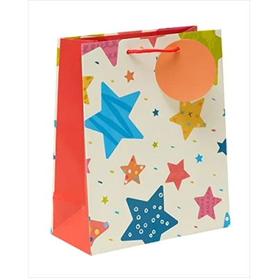 Image of Colourful Stars Patterned Medium Gift Bag with Tag Wrapping Essentials 689087
