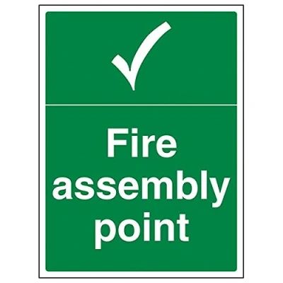 Image of V Safety Fire Assembly Point With Tick Sign 400mm x 300mm 2mm Rigid Plastic