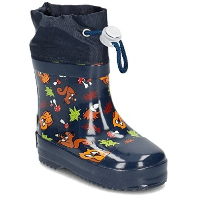Image of Playshoes Unisex Kids Lined Wellies Rain Animals Wellington Rubber Boots, Blue Marine 11, 5.5 UK Child