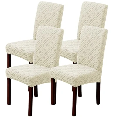 Image of LANSHENG Dining Chair Covers, Stretch Covers for Chairs 4, Removable Washable Seat Slipcovers Room, Kitchen (Set of Beige)