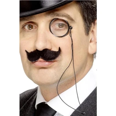 Image of Smiffys Tales of Old England Monocle, Black on Cord, Historical Fancy Dress, Adult Dress Up Accessories