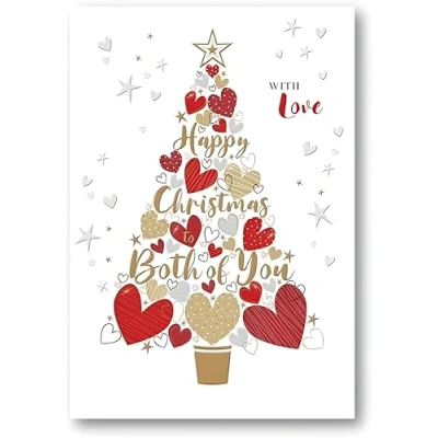 Image of Noel Tatt Both of You Christmas Card Love Heart Tree Embossed with Foil Details Eco Friendly and Recyclable