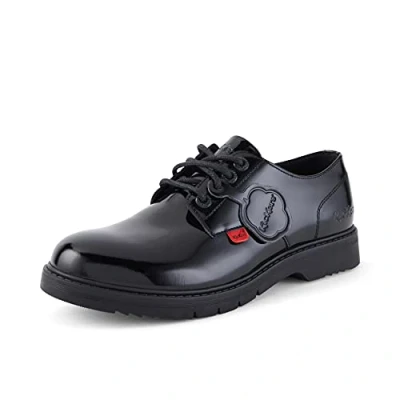 Image of Kickers Women&#039;s Finley Lo Patent Leather School Shoes, Black, 3 UK