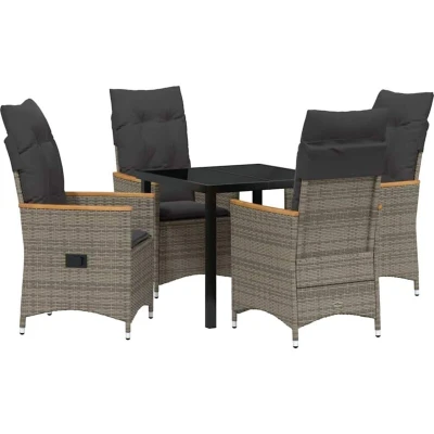 Image of vidaXL 5 Piece Garden Dining Set with Cushions Grey Poly Rattan