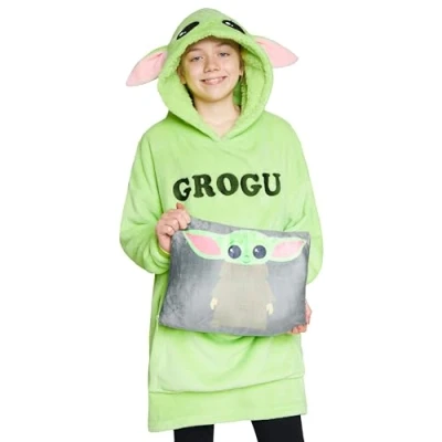 Image of Disney Stitch Girls Teenagers Fleece Hoodie Blanket 2 in 1 Oversized One Size Gifts (Green Baby Yoda)